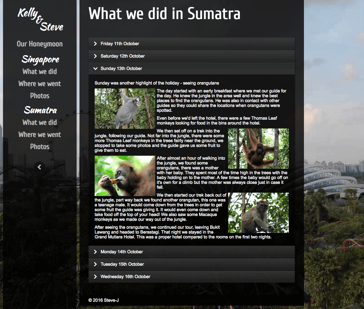 HONEYMOON WEBSITE - WHAT WE DID IN SUMATRA