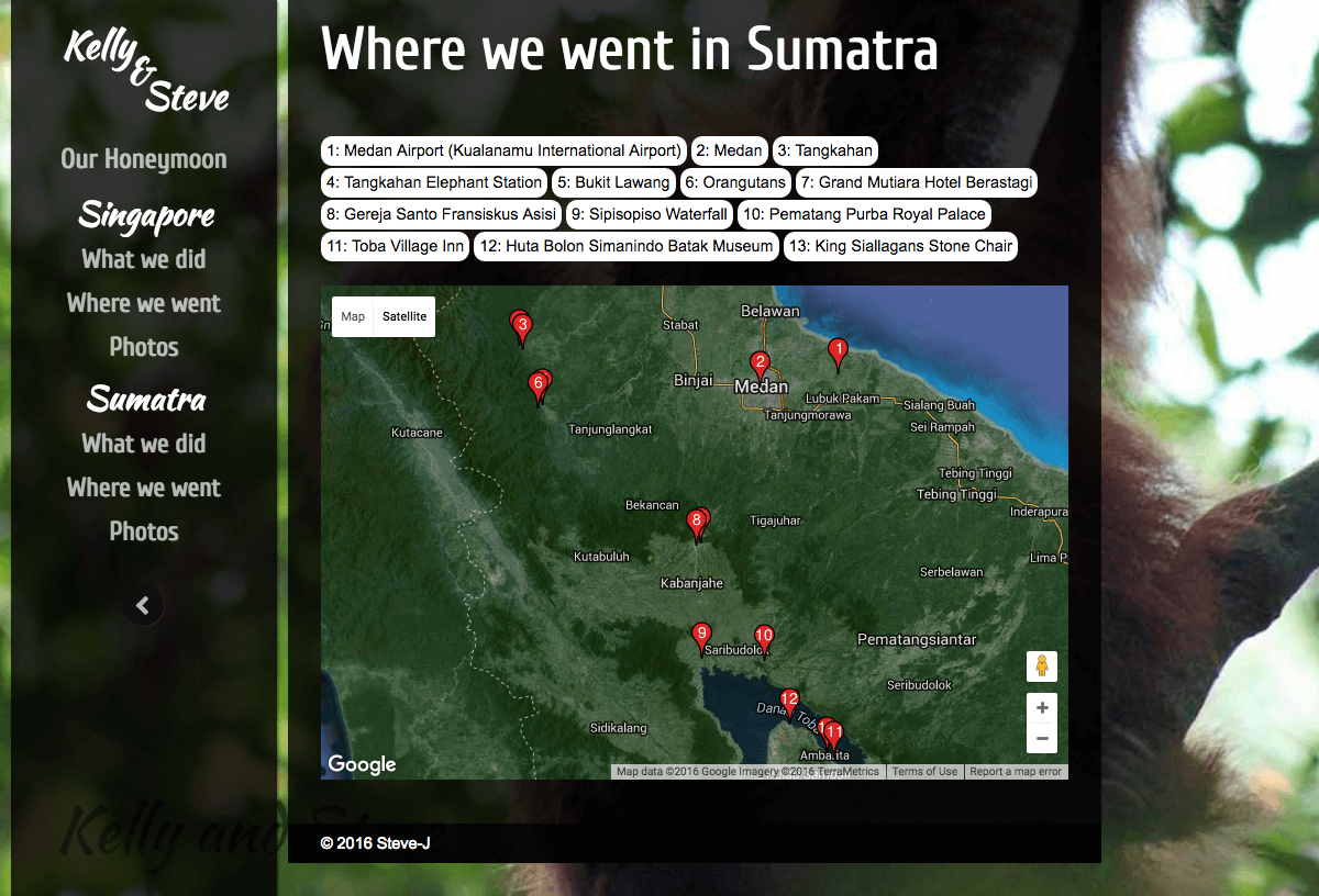 HONEYMOON WEBSITE - WHERE WE WENT IN SUMATRA